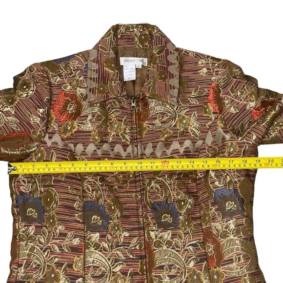 Coldwater Creek Sz SM Gold Banded Tapestry Lined Beautiful Art Blazer Jacket Lux - Picture 4 of 9